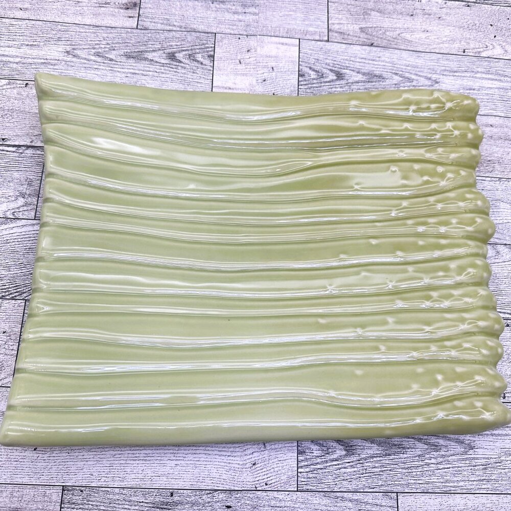 Crate & Barrel 12"x9" Green Asparagus Themed Curved Serving Platter #3620